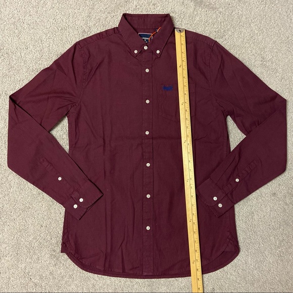 New SUPERDRY Men’s Classic University Oxford S L/S Shirt Burgundy Mini Grid Sz S - Picture 11 of 11